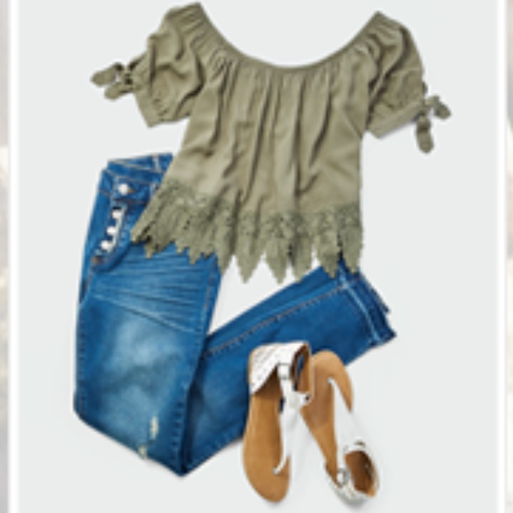 Olive Green Bongo Top with Crochet Bottom